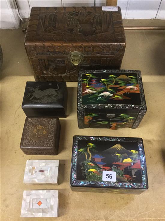 Carved Chinese box & other boxes